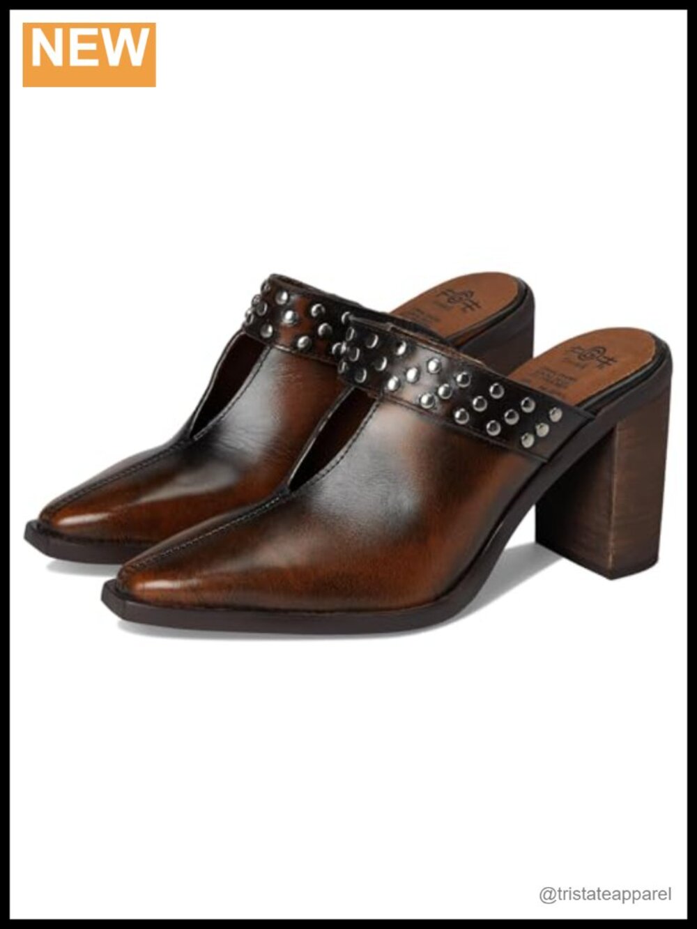 Distressed Leather Studded Mule Slip-On - Snip Toe
